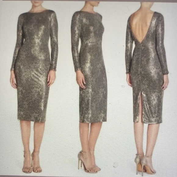 DRESS THE POPULATION Emery Midi dress Womens M Metallic snake Print Festive - Picture 2 of 10